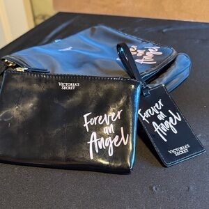 Victoria's Secret Black Cosmetic Pouch Set with Pink Script